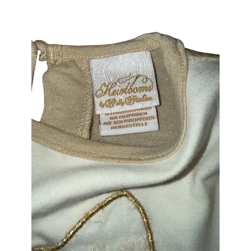 Polly Flinders Heirloom Baby Girl Dress 3-6 M White‎ Gold Bow Ruffle metallic